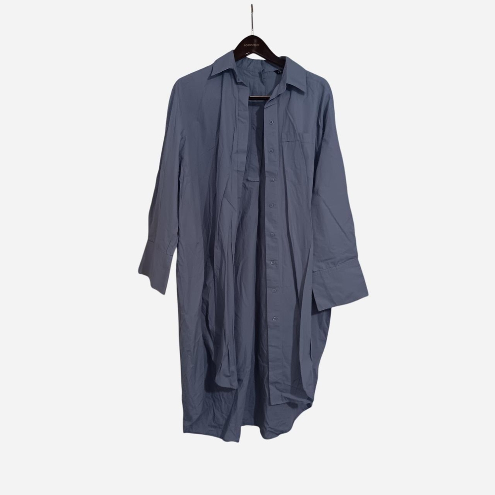 Zara Slate Blue Button Down Shirt Dress